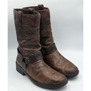 Born Men's SZ 9 Distressed Brown Leather Motorcycle Lug Sole Harness Biker Boots